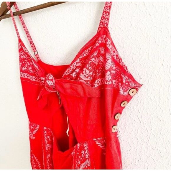 Free People REVOLVE Linen Jumpsuit Red Feel The Sun Size 4 - Picture 7 of 10